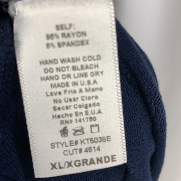 Navy 3/4 Sleeve Scoop Neck Pleated Front Dress - Picture 6 of 7